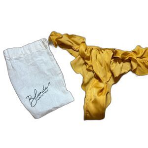 Blonde Addiction NWT Yellow Ruffle Pillow Talk Satin Thong small